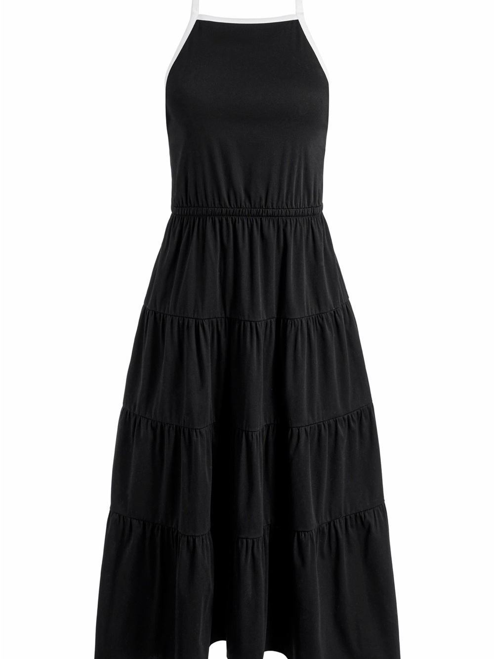Alice + Olivia Hartley Black Tiered Maxi Dress with White Trim, size 14